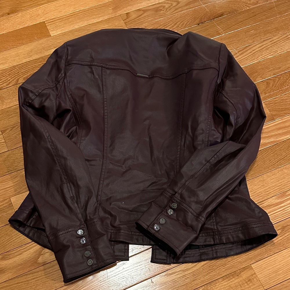 WHBM Women's Faux Leather Button-Front Jacket - Deep Burgundy - Picture 6 of 7